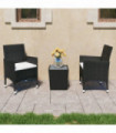 3 Piece Garden Bistro Set Poly Rattan and Tempered Glass Black