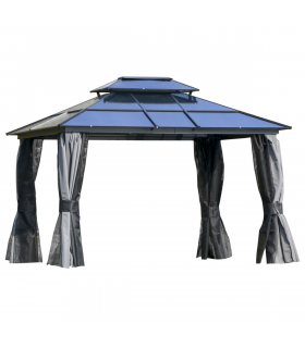 3.6x3m Polycarbonate Hardtop Patio Gazebo Steel Frame Net Sidewalls