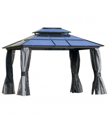 3.6x3m Polycarbonate Hardtop Patio Gazebo Steel Frame Net Sidewalls