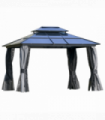 3.6x3m Polycarbonate Hardtop Patio Gazebo Steel Frame Net Sidewalls