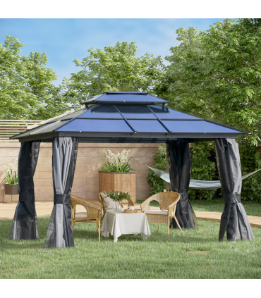 3.6x3m Polycarbonate Hardtop Patio Gazebo Steel Frame Net Sidewalls
