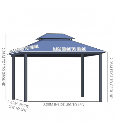 3.6x3m Polycarbonate Hardtop Patio Gazebo Steel Frame Net Sidewalls