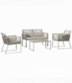 4-Seater Patio Wicker Sofa, Metal Frame PE Rattan Tempered Glass Table Grey