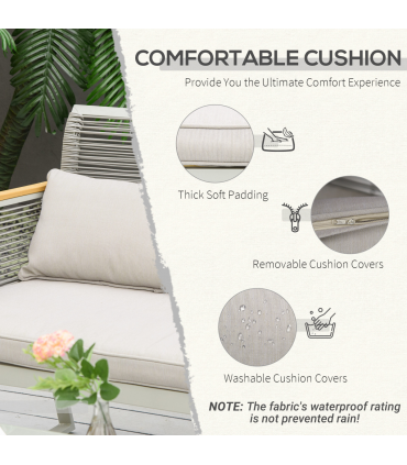 4-Seater Patio Wicker Sofa, Metal Frame PE Rattan Tempered Glass Table Grey