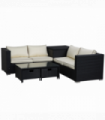 4-Seater Rattan Wicker Garden Patio Sofa Storage & Table Set Black
