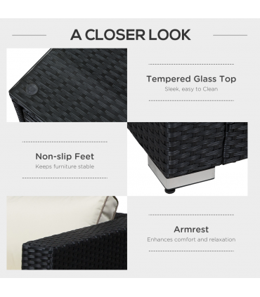 4-Seater Rattan Wicker Garden Patio Sofa Storage & Table Set Black