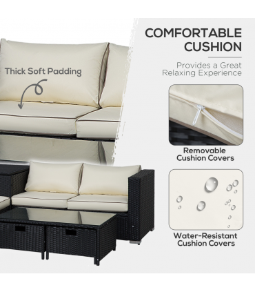 4-Seater Rattan Wicker Garden Patio Sofa Storage & Table Set Black