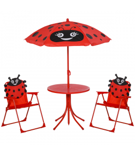 Kids Folding Picnic Table Chair Set Ladybug Pattern Outdoor