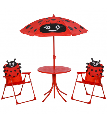 Kids Folding Picnic Table Chair Set Ladybug Pattern Outdoor