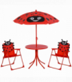 Kids Folding Picnic Table Chair Set Ladybug Pattern Outdoor