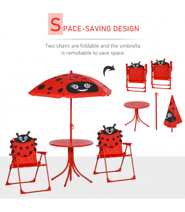 Kids Folding Picnic Table Chair Set Ladybug Pattern Outdoor