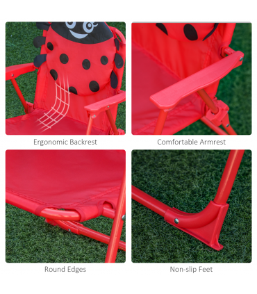 Kids Folding Picnic Table Chair Set Ladybug Pattern Outdoor