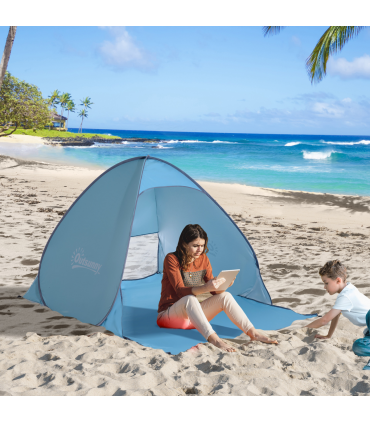Beach Tent Instant Camping Pop up Tent Sun Shade Shelter, Blue Outsunny