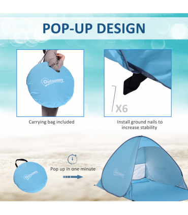Beach Tent Instant Camping Pop up Tent Sun Shade Shelter, Blue Outsunny
