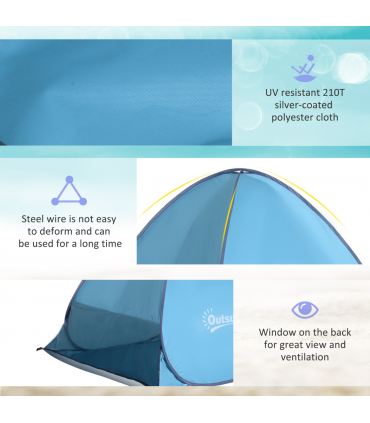 Beach Tent Instant Camping Pop up Tent Sun Shade Shelter, Blue Outsunny