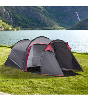 3 Man Camping Tent w/ 2 Rooms Porch Vents Rainfly Weather-Resistant Outsunny