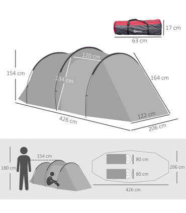 3 Man Camping Tent w/ 2 Rooms Porch Vents Rainfly Weather-Resistant Outsunny