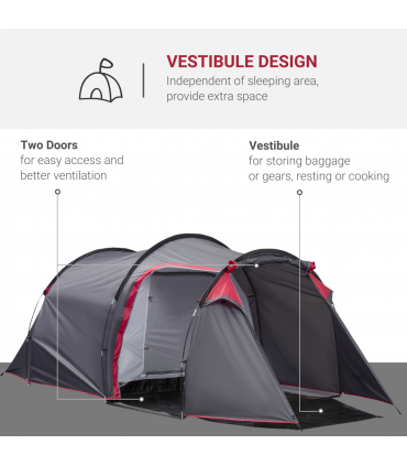 3 Man Camping Tent w/ 2 Rooms Porch Vents Rainfly Weather-Resistant Outsunny