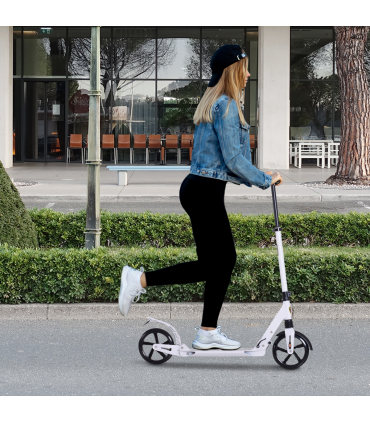 Kick Scooter Folding 2 Big Wheels Adjustable  Adult Teens For 14 White HOMCOM