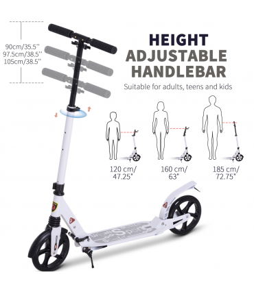 Kick Scooter Folding 2 Big Wheels Adjustable  Adult Teens For 14 White HOMCOM