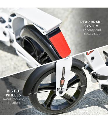 Kick Scooter Folding 2 Big Wheels Adjustable  Adult Teens For 14 White HOMCOM