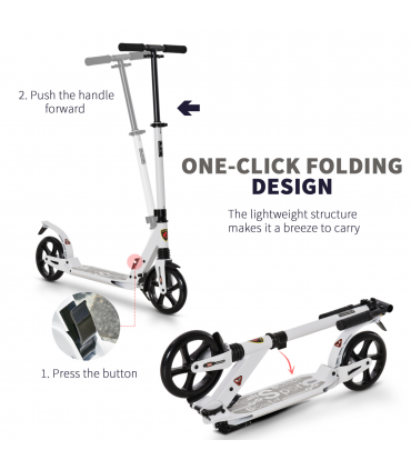 Kick Scooter Folding 2 Big Wheels Adjustable  Adult Teens For 14 White HOMCOM
