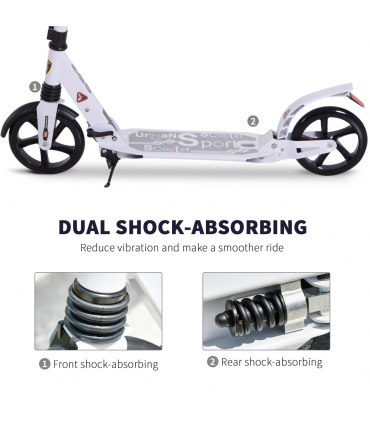 Kick Scooter Folding 2 Big Wheels Adjustable  Adult Teens For 14 White HOMCOM