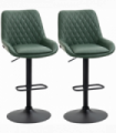 HOMCOM Bar Stools Set of 2, Adjustable Bar Chairs 360° Swivel for Kitchen Green