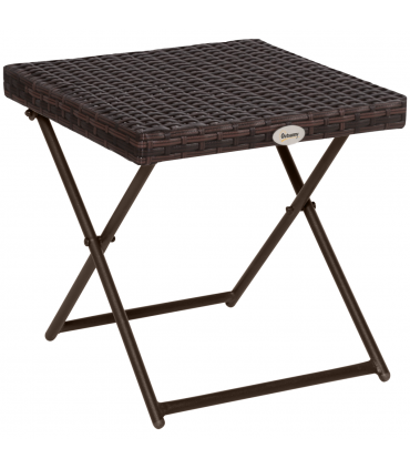 Folding Square Rattan Coffee Table Bistro Balcony Garden Steel Outdoor