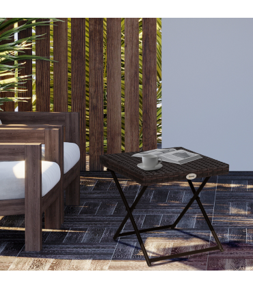 Folding Square Rattan Coffee Table Bistro Balcony Garden Steel Outdoor