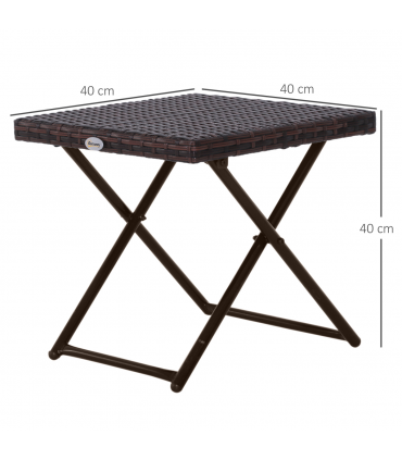 Folding Square Rattan Coffee Table Bistro Balcony Garden Steel Outdoor