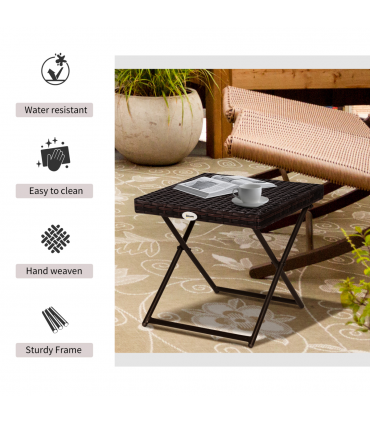 Folding Square Rattan Coffee Table Bistro Balcony Garden Steel Outdoor