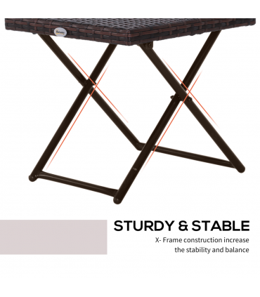 Folding Square Rattan Coffee Table Bistro Balcony Garden Steel Outdoor