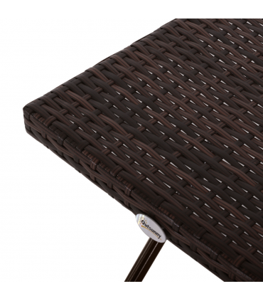 Folding Square Rattan Coffee Table Bistro Balcony Garden Steel Outdoor