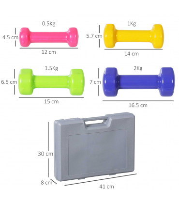 10kg Colourful Dumbbell Weights Set Home Exercising Toning w/ Case Gym HOMCOM