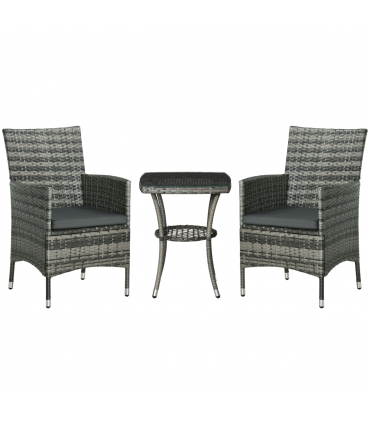 2 Seater GardenRattan Furniture Bistro Set Table Set Conservatory, Light Grey