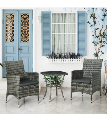 2 Seater GardenRattan Furniture Bistro Set Table Set Conservatory, Light Grey