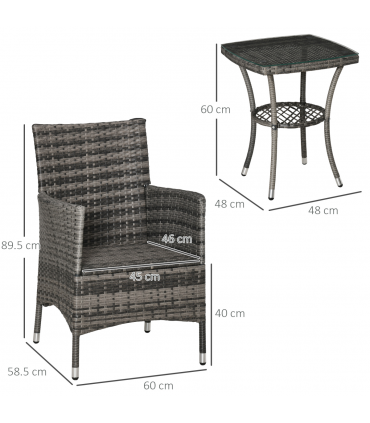 2 Seater GardenRattan Furniture Bistro Set Table Set Conservatory, Light Grey