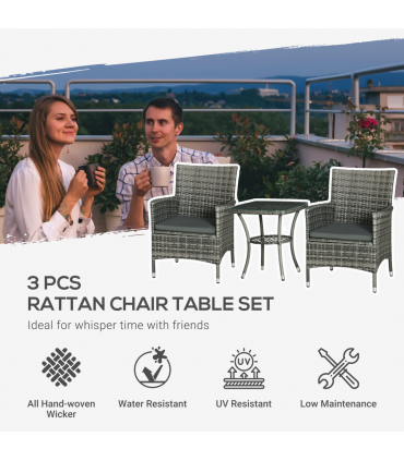 2 Seater GardenRattan Furniture Bistro Set Table Set Conservatory, Light Grey