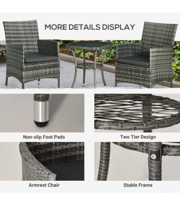 2 Seater GardenRattan Furniture Bistro Set Table Set Conservatory, Light Grey