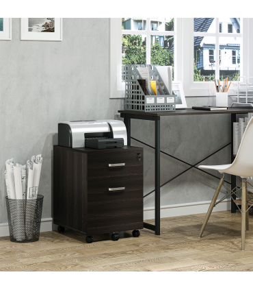 2-Drawer Locking Office Filing Cabinet 5 Wheels Rolling Storage Brown Vinsetto