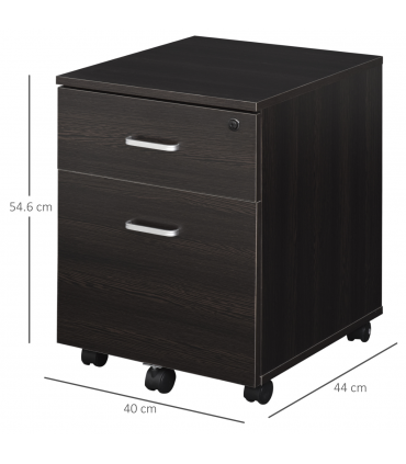 2-Drawer Locking Office Filing Cabinet 5 Wheels Rolling Storage Brown Vinsetto