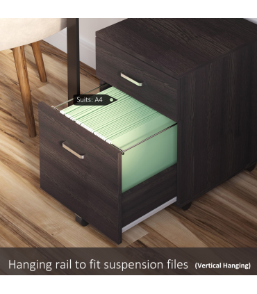 2-Drawer Locking Office Filing Cabinet 5 Wheels Rolling Storage Brown Vinsetto