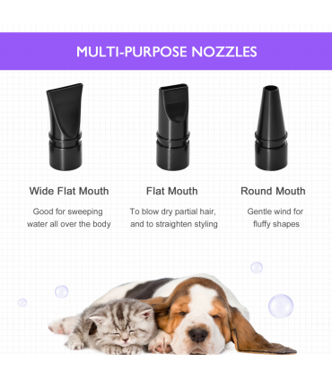 2800W Dog Hair Dryer Pet Grooming Blaster Blower Dryer 3 Nozzles Pawhut