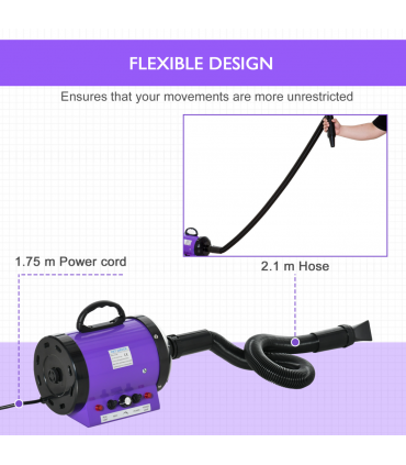 2800W Dog Hair Dryer Pet Grooming Blaster Blower Dryer 3 Nozzles Pawhut