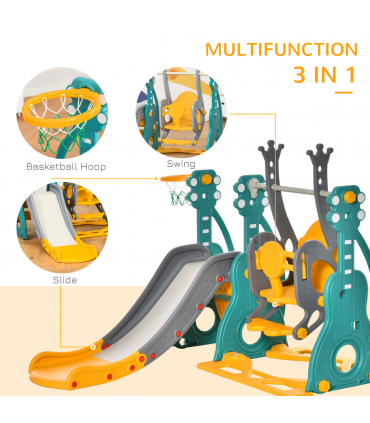 Swing and Slide Set Multi-colored PE 20.50 cm 3-IN-1 Kids with Basketball Hoop
