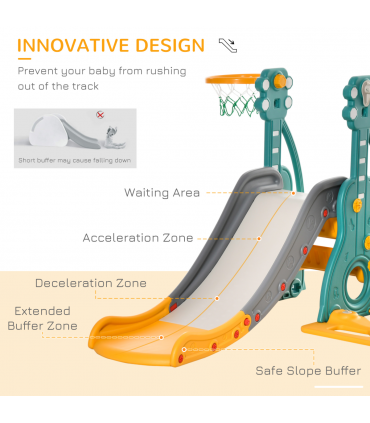 Swing and Slide Set Multi-colored PE 20.50 cm 3-IN-1 Kids with Basketball Hoop