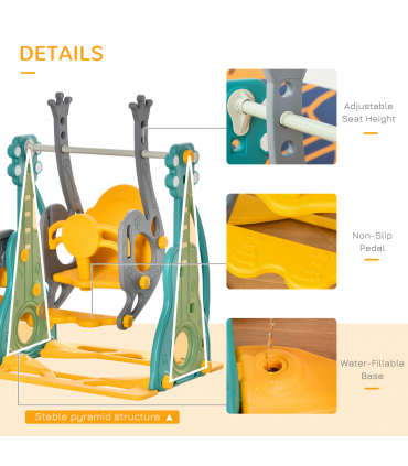 Swing and Slide Set Multi-colored PE 20.50 cm 3-IN-1 Kids with Basketball Hoop