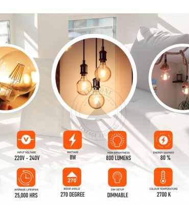 LED Dimmable Bulb 5 Pack E27 Vintage Amber Glass Warm White 2700K Light Bulbs