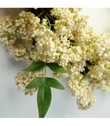 Leaf White 55cm Artificial Hanging White Berries Wreath 60cm Diameter